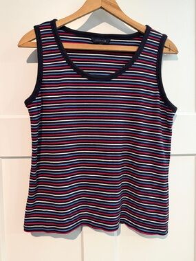 Lands' End Navy Multi-Stripe Knit Tank Sz Large EUC